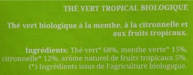 Thé Vert tropical ingredients label