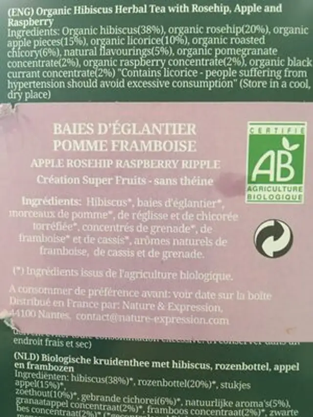 Epicerie / Thé Bio Et équitable / Thé Parfumé ingredients label