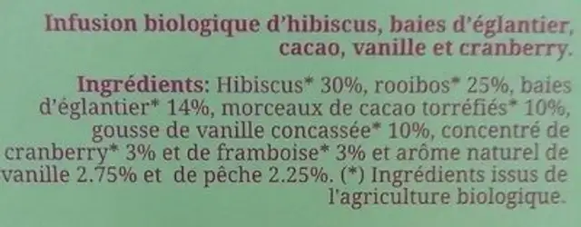 Cranberry Vanilla Delight ingredients label