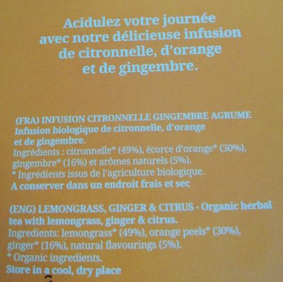 Infusion citronnelle gingembre agrume ingredients label