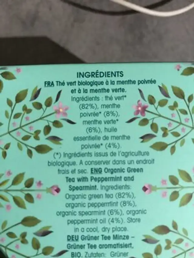 Thé Vert Menthe nutrition facts table