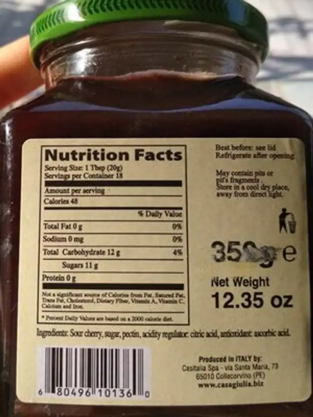 Confiture cerise nutrition facts table