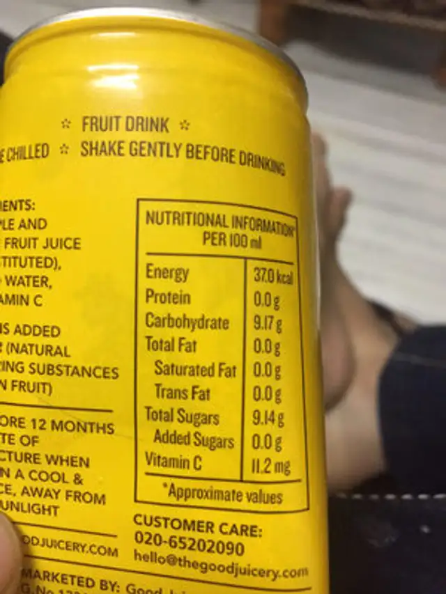 Unknown nutrition facts table