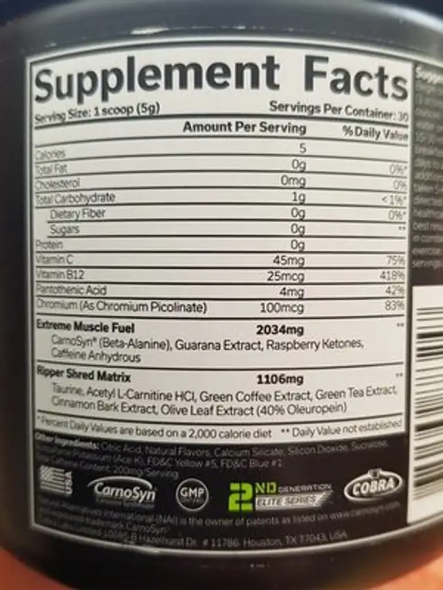 The Ripper (150GR) Cobra Labs ingredients label