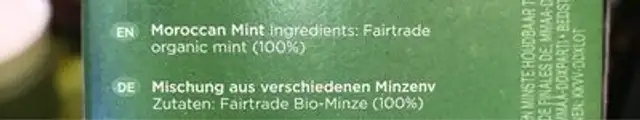 Kruiden Thee Moroccan Mint Numi ingredients label
