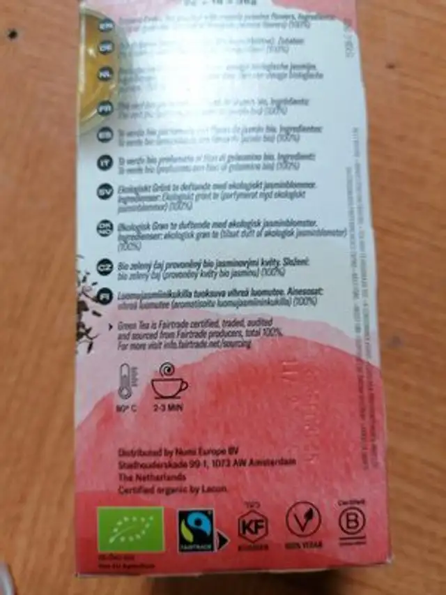 Groene Thee Jasmine Green Numi ingredients label