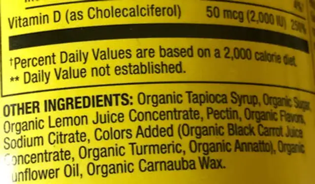 D3 Bone and Immune Health ingredients label