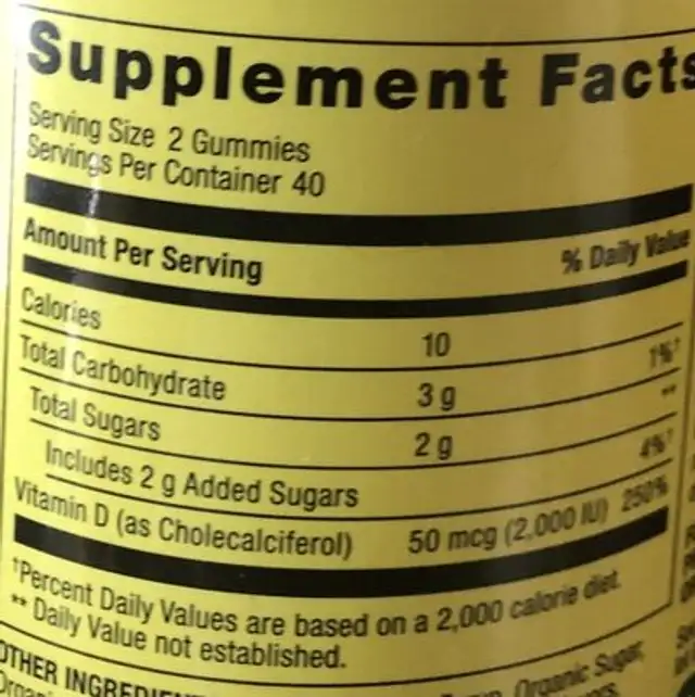 D3 Bone and Immune Health nutrition facts table