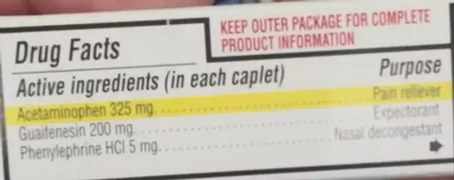 equate severe congestion relief ingredients label