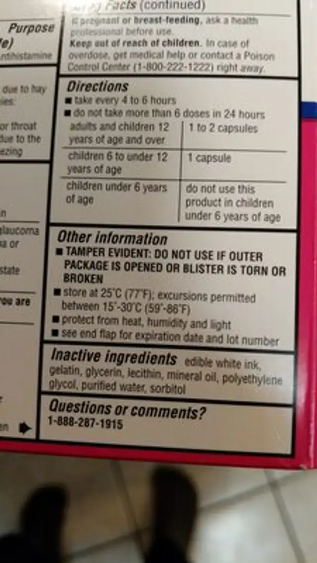 equate dye free alleegy ingredients label