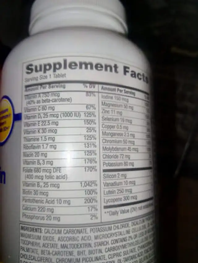 Complete Multivitamin-Adults 50+ nutrition facts table