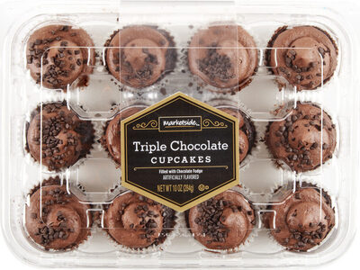 Triple chocolate cupcakes filled with chocolate fudge