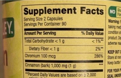 Cinnamon pills nutrition facts table