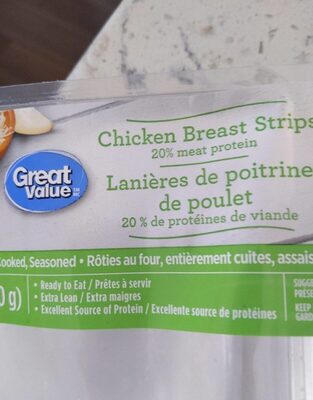 Chicken breast strips with soy protein isolate