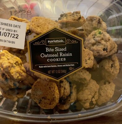 Bite size otmeal raisin cookies front packaging