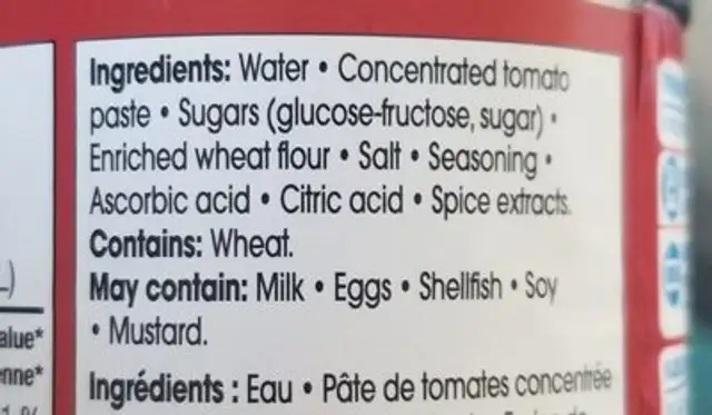 Soupe condensée Tomates ingredients label