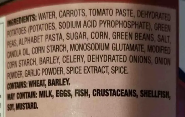 Soupe legumes ingredients label