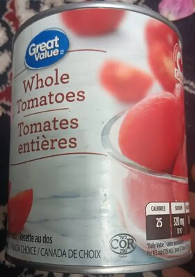 Tomates entières ingredients label