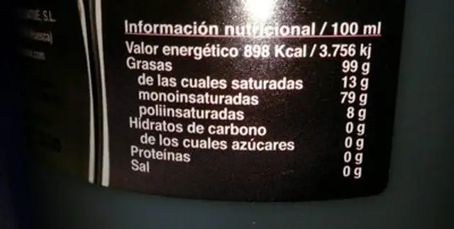 Aceites satue nutrition facts table