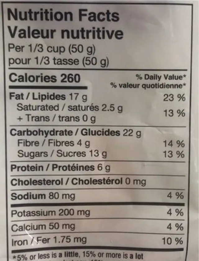 Cranberry Nut Crunch Salted Trail Mix nutrition facts table