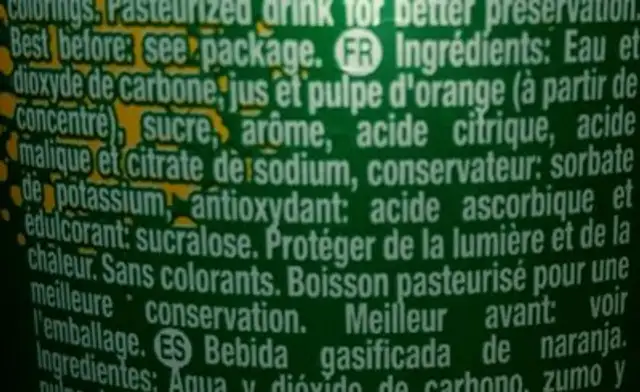 Sumol orange ingredients label