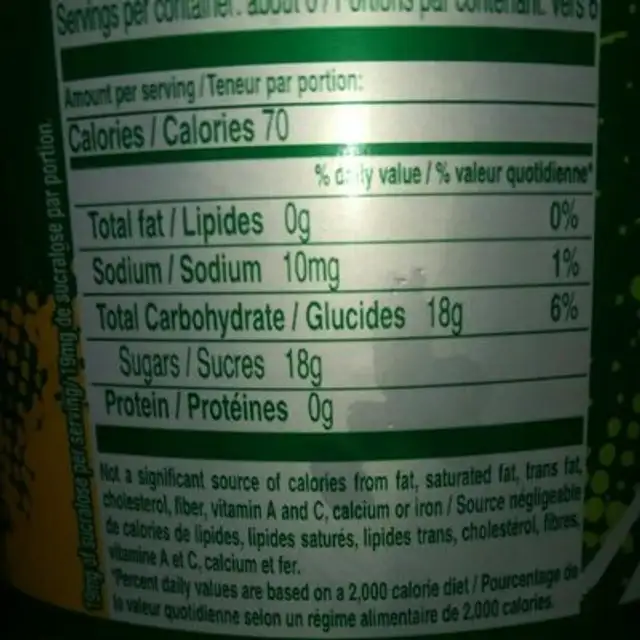Sumol orange nutrition facts table