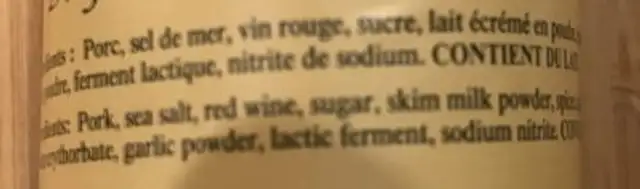 Rosette de lyon ingredients label