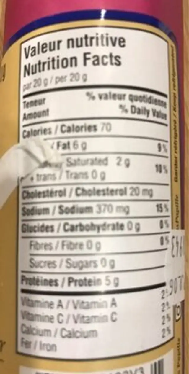 Rosette de lyon nutrition facts table
