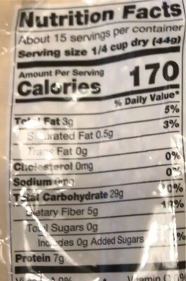 Organic Steel Cut Oats nutrition facts table