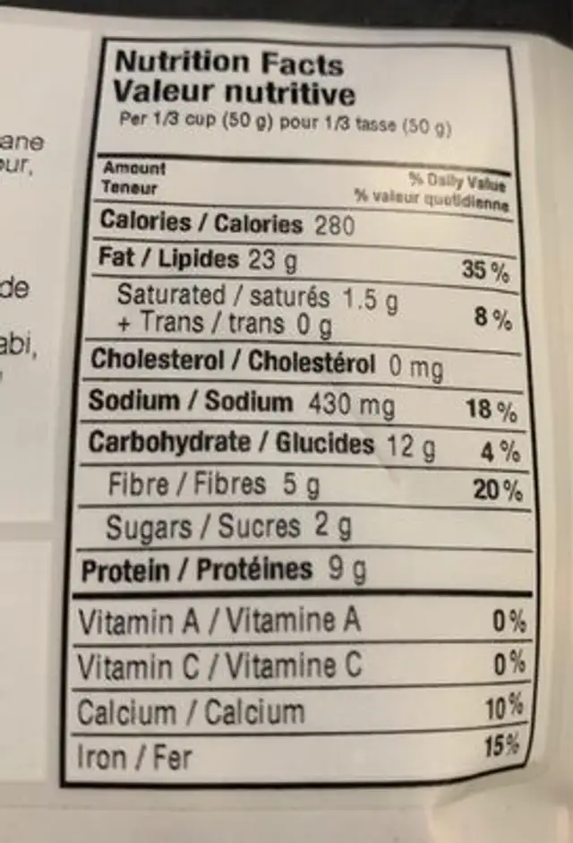 Wasabi Tamari Almonds nutrition facts table