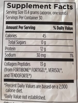 Collagen Peptides nutrition facts table