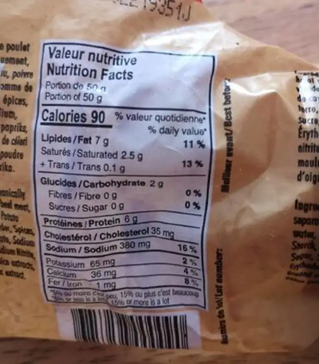 Salamo piquant nutrition facts table