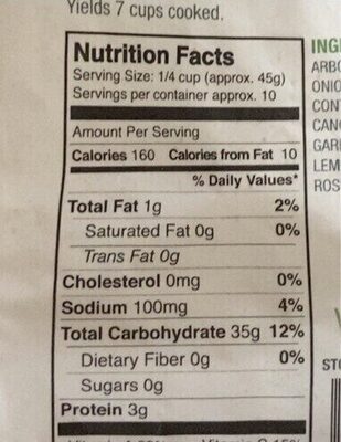 Spinach Florentine Risotto nutrition facts table