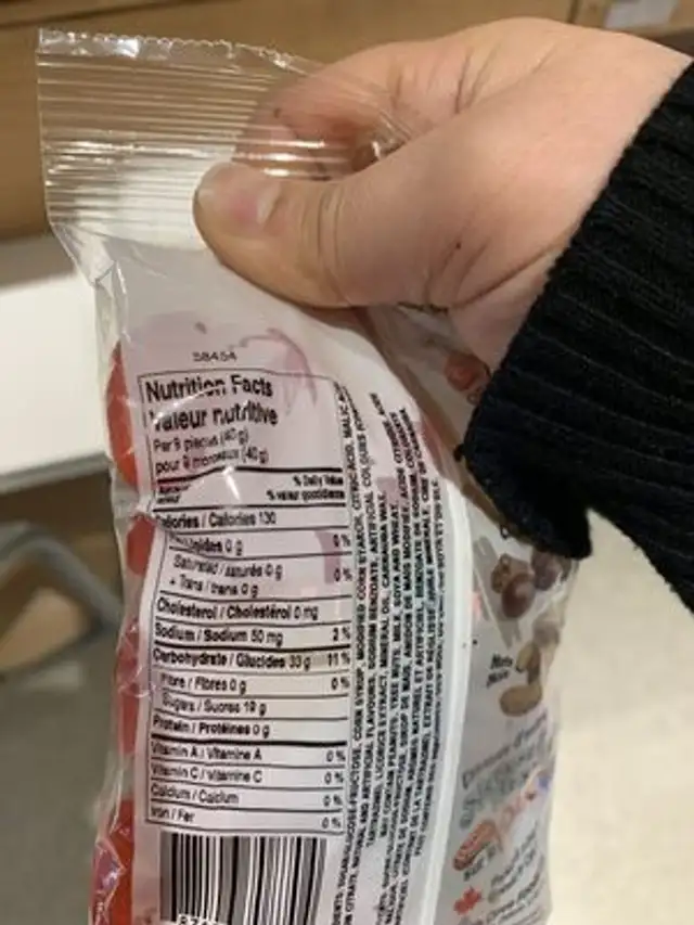 Unknown nutrition facts table