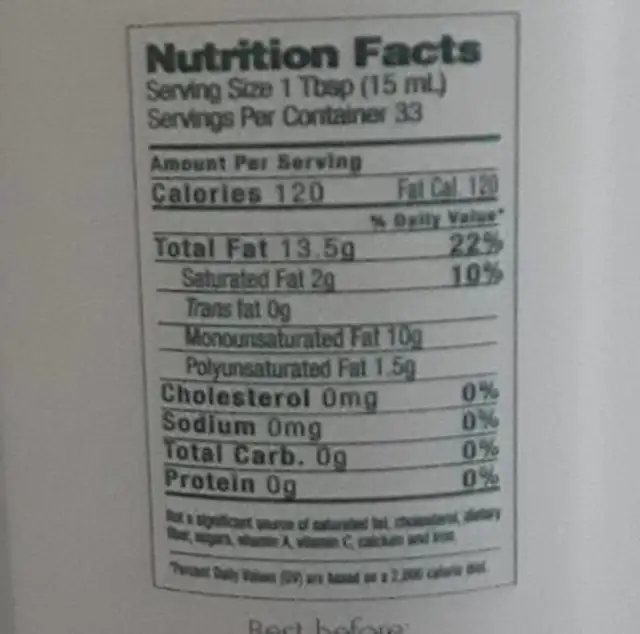 Story bottle extra virgin olive oil nutrition facts table