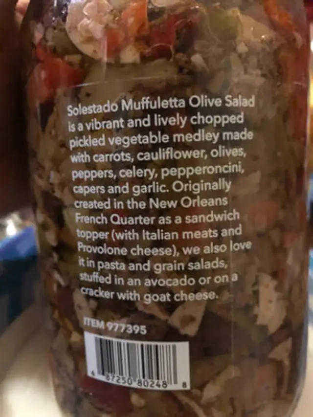 Muffuletta olive salad ingredients label