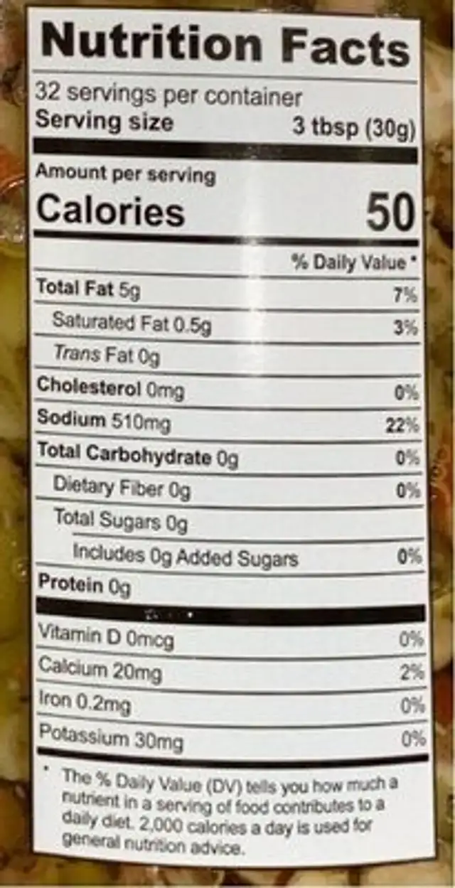 Muffuletta olive salad nutrition facts table