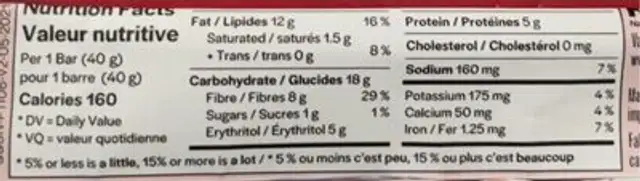Double chocolat nutrition facts table