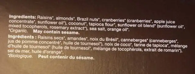 Brazil Nut Orange 36GR Madegood Org. raw ingredients label