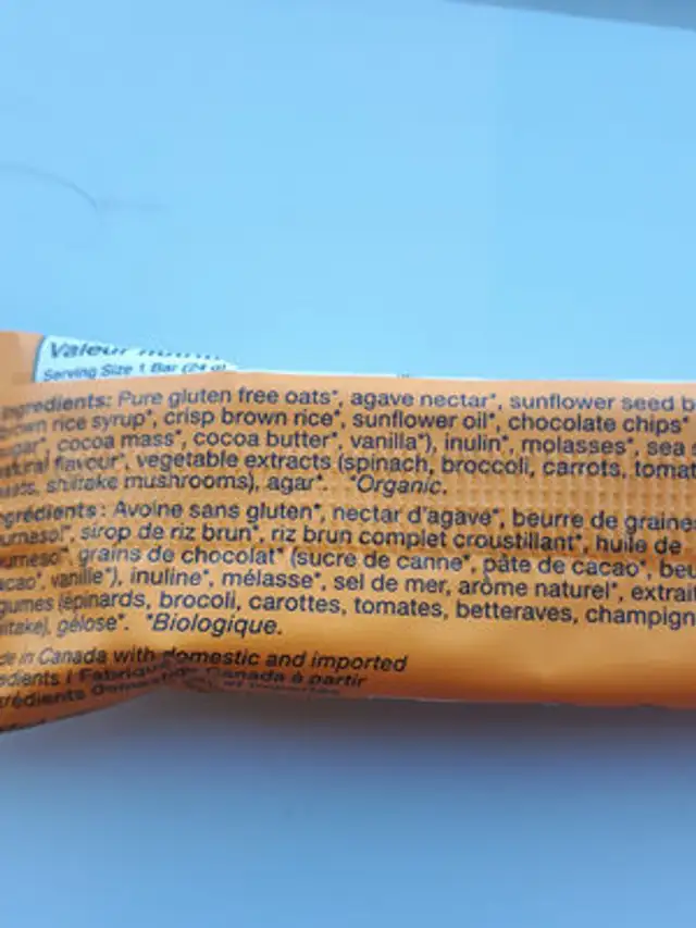 Sweet & Salty Granola Bar ingredients label