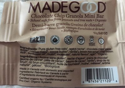 Organic Chocolate Chip Granola Mini Bar front packaging