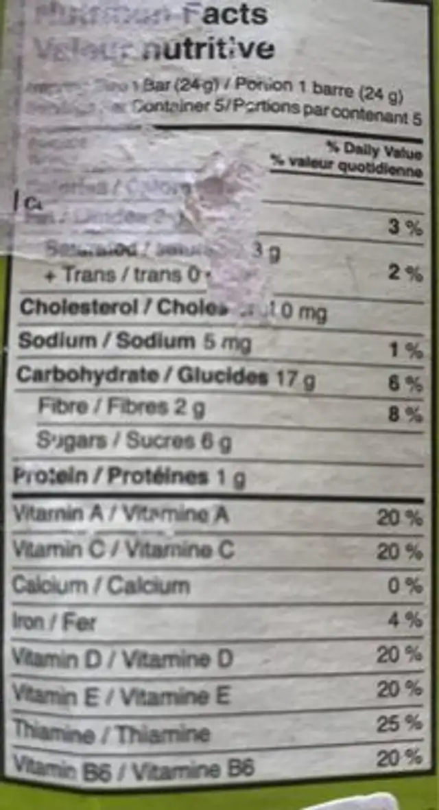 Apple Cinnamon Organic Granola Bars nutrition facts table