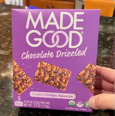 Chocolate Drizzled Confetti Crispy Squares front packaging