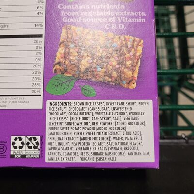 Chocolate Drizzled Confetti Crispy Squares ingredients label