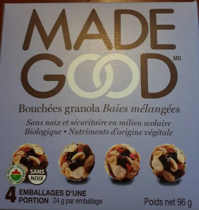 MadeGood Mixed Berry Organic Granola Minis ingredients label
