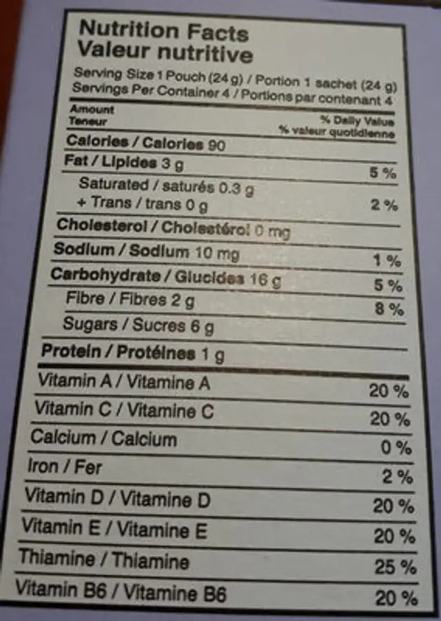 MadeGood Mixed Berry Organic Granola Minis nutrition facts table