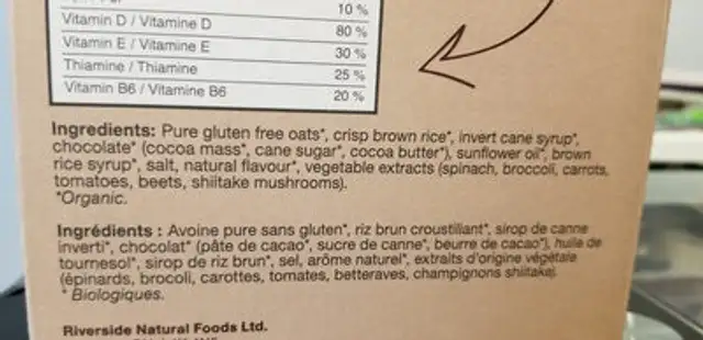 Crispy light granola ingredients label