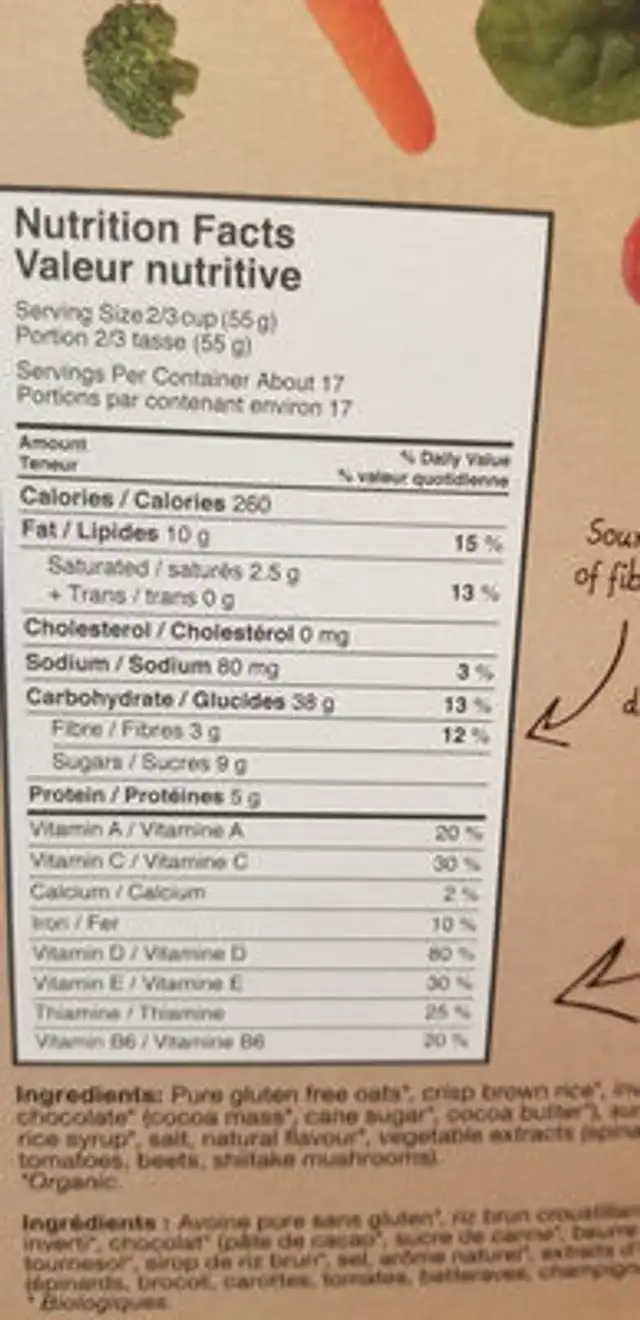 Crispy light granola nutrition facts table