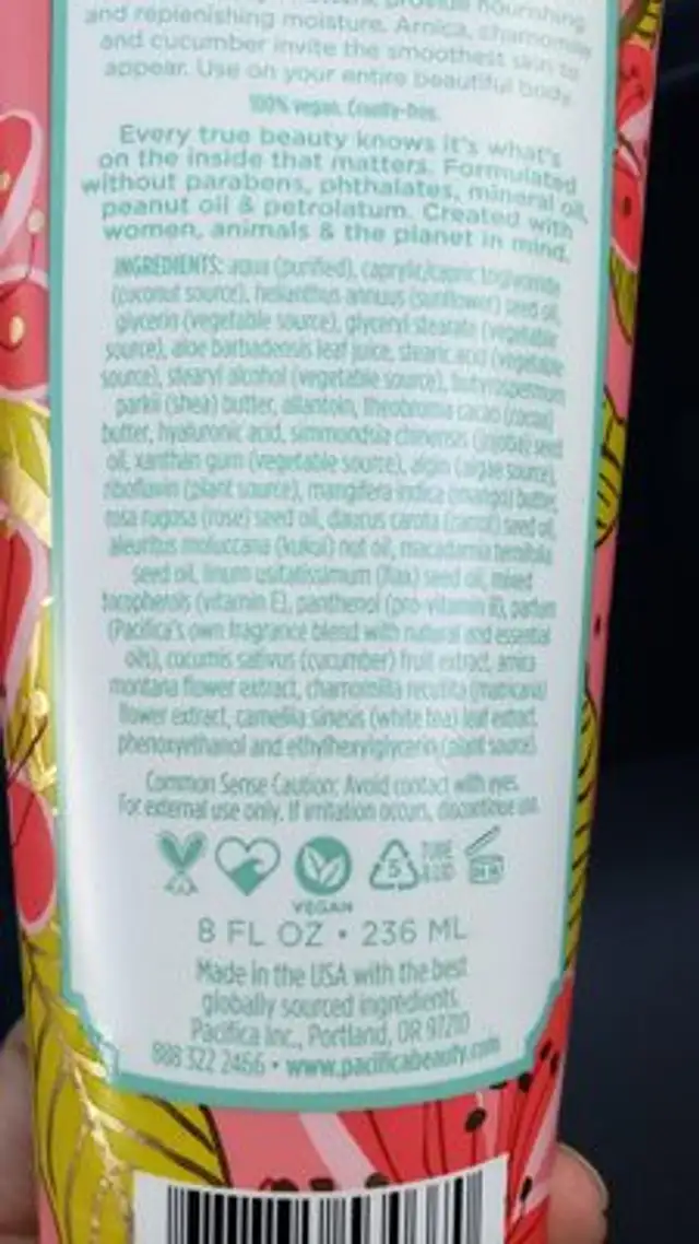 Pacifica Hawaiian butter ingredients label
