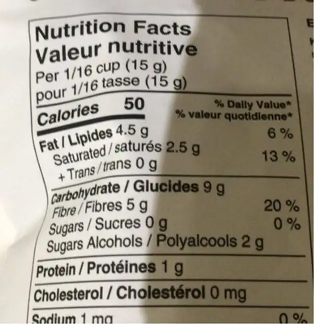Krisda chocolate chips nutrition facts table